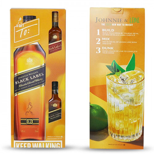 Johnnie Walker - Black Label 700ml + 200ml Gifting Kit | Blended Scotch Whisky