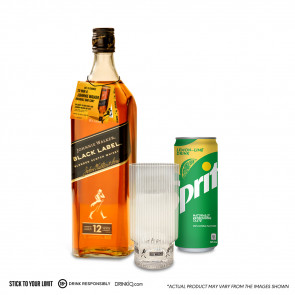 Johnnie Walker - Black Label 12 Year Old - 1L with FREE Highball Glass and 1 Sprite in Can
