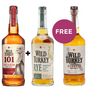 Buy 1 Bottle of Wild Turkey 101 and 1 Bottle of Wild Turkey Rye Get 1 Free Bottle of Wild Turkey 81