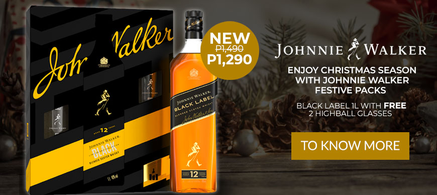 Johnnie Walker - Black Label 1L with FREE 2 Highball Glasses Festive Pack