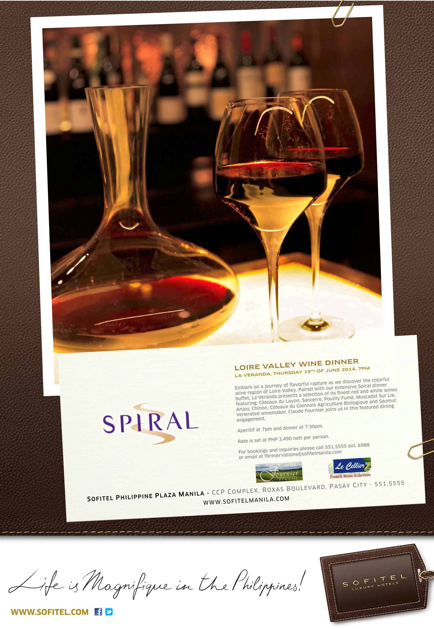 Loire Valley Wine Dinner - Sofitel La Veranda - Thursday 19th of June 2014, 7PM